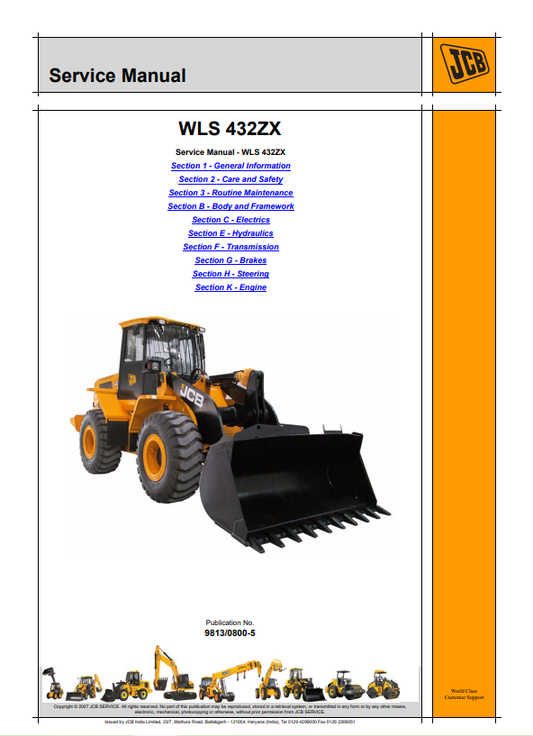 JCB WLS 432ZX Service Manual 9813/0800-5 PDF