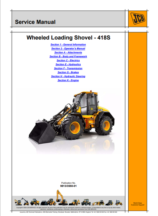 JCB Wheeled Loading Shovel 418S Service Manual 9813/3550-01 PDF