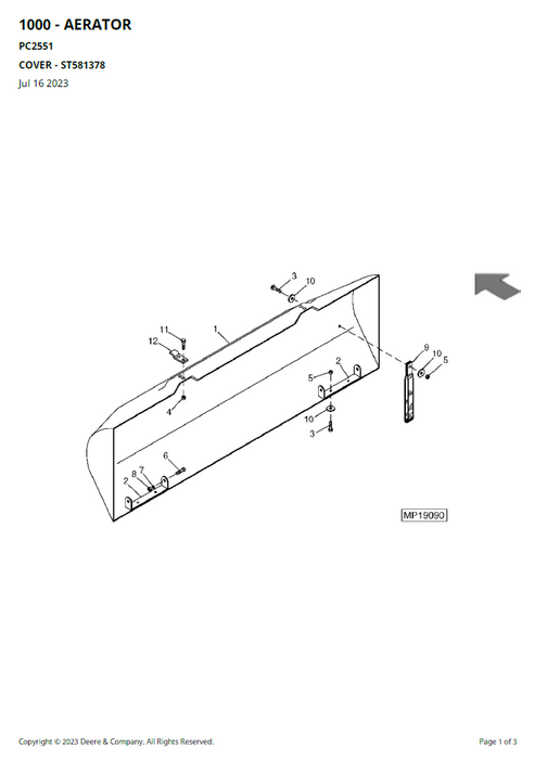 John Deere 1000 Aerator Parts Catalogue Manual PC2551