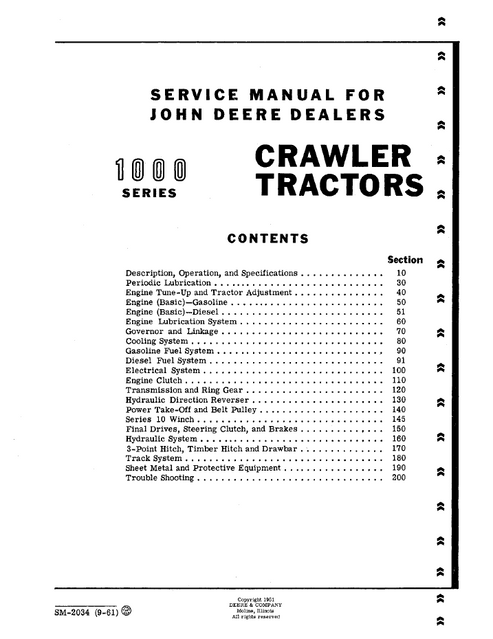 John Deere 1000 Series Crawler Tractor Repair Manual SM2034