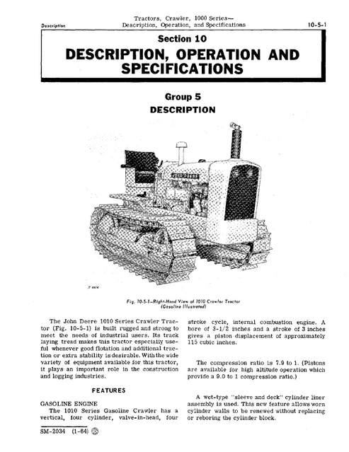 John Deere 1000 Series Crawler Tractor Technical Repair Manual PDF