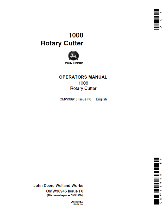 John Deere 1008 Rotary Cutter Operator Manual OMW38945 PDF