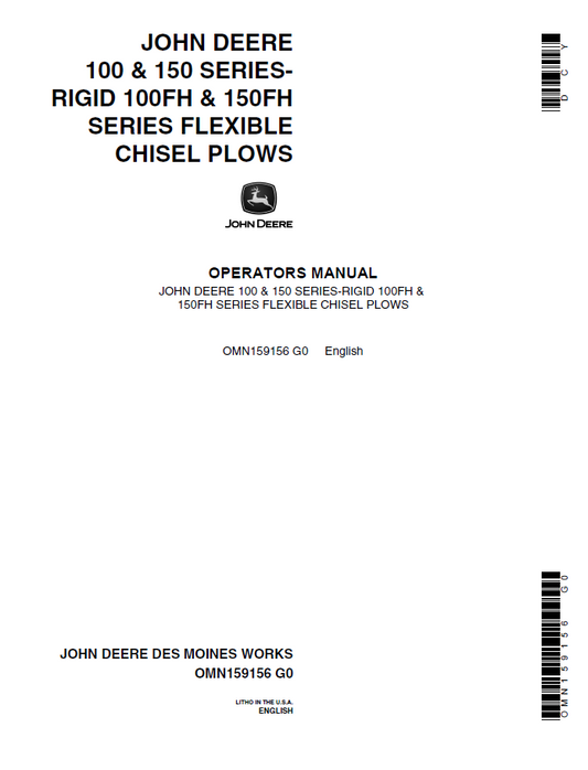 John Deere 100 & 150 Series-Rigid 100FH & 150FH Series Flexible Chisel Plows Operator Manual OMN159156 PDF