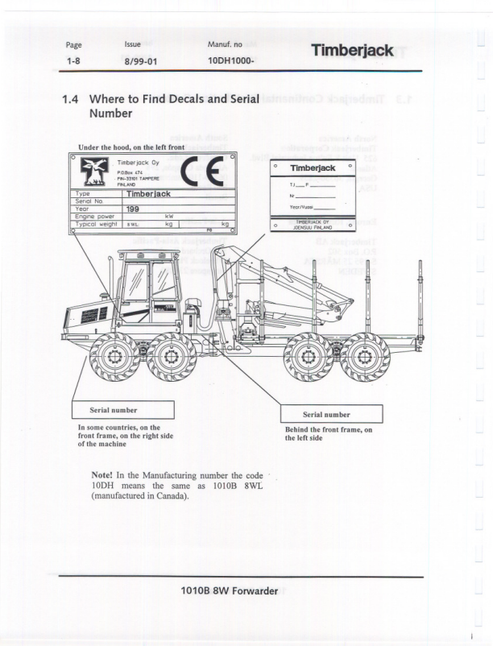 John Deere 1010B 8W Forwarder Operation & Maintenance Manual