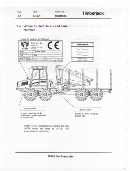 John Deere 1010B 8W Forwarder Operation & Maintenance Manual