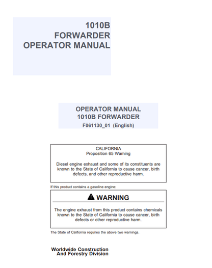 John Deere 1010B Forwarder Operator Manual F061130 PDF