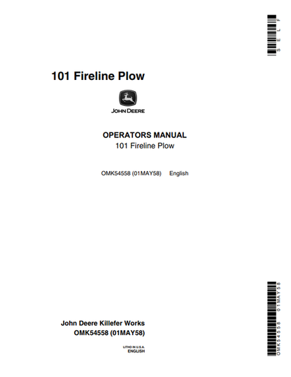 John Deere 101 Fireline Plow Operator Manual PDF OMK54558
