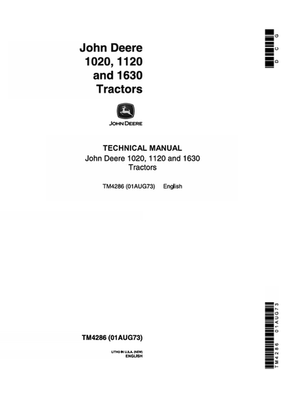 John Deere 1020 1120 1630 Tractor Technical Manual TM4286 PDF