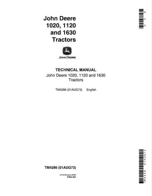 John Deere 1020, 1120 AND 1630 Tractor Technical Manual TM4286