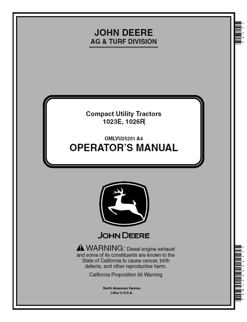 John Deere 1023E & 1026R Compact Utility Tractor Manual