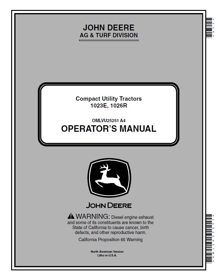 John Deere 1023E, 1026R Compact Utility Tractors Operator Manual OMLVU25251 PDF