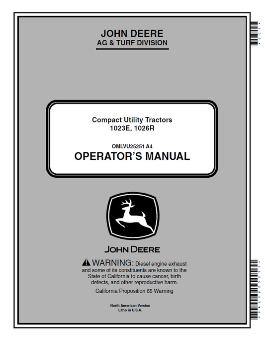 John Deere 1023E, 1026R Compact Utility Tractors Operator Manual OMLVU25251 PDF