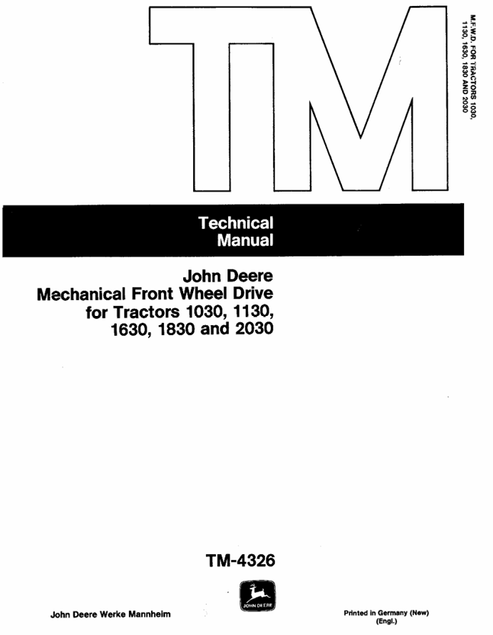 John Deere 1030-2030 Mechanical Front Wheel Drive Technical Manual TM4326