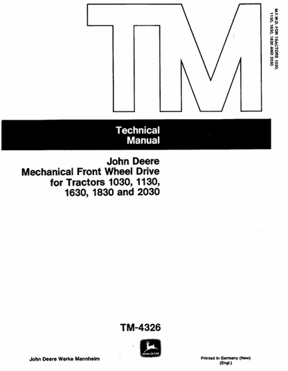 John Deere 1030-2030 Mechanical Front Wheel Drive Technical Manual TM4326