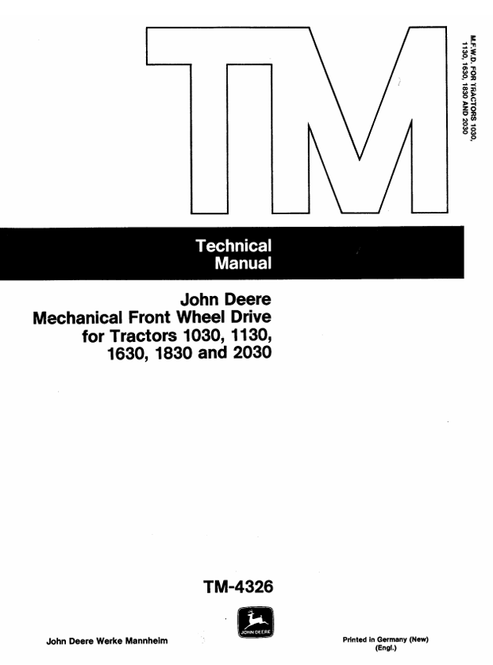 John Deere 1030 1130 1630 1830 2030 Tractor Technical Manual PDF