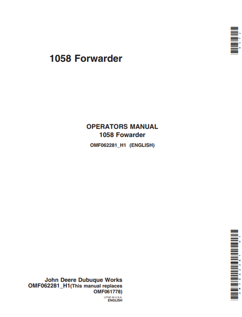 John Deere 1058 Forwarder Operator Manual OMF062281 PDF