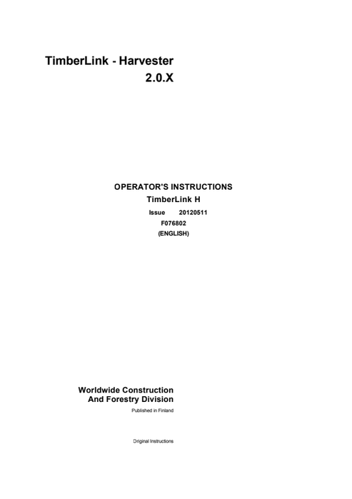 John Deere 1070E 1170E 1270E 1470E Timberlink Manual F076802