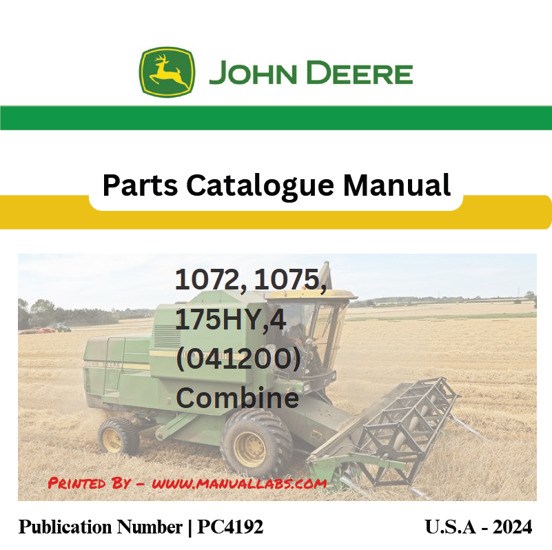 John Deere 1072, 1075,175HY Combine Parts Catalog Manual PC4192 PDF