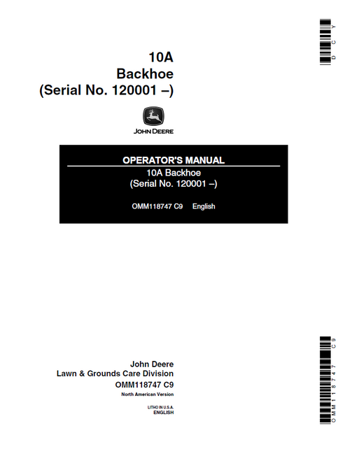 John Deere 10A Backhoe Operator Manual OMM118747
