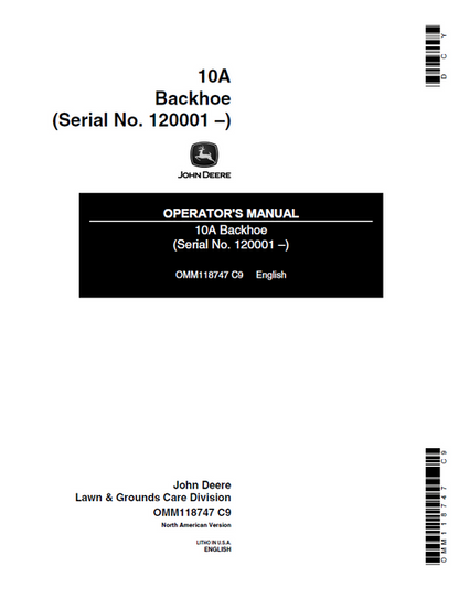 John Deere 10A Backhoe Operator Manual OMM118747