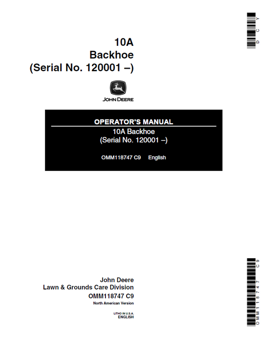 John Deere 10A Backhoe Operator Manual OMM118747 PDF