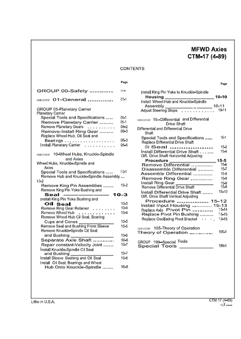 John Deere 1100 Series Front Wheel Drive Axle Service Manual