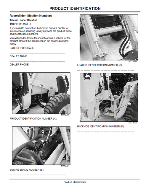 John Deere 110 TLB Operator Service Manual OMLVU13606