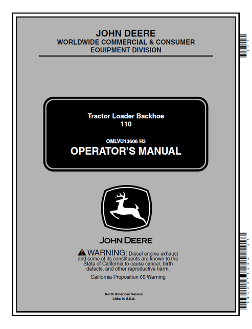 John Deere 110 Tractor Loader Backhoe Operator Manual OMLVU13606