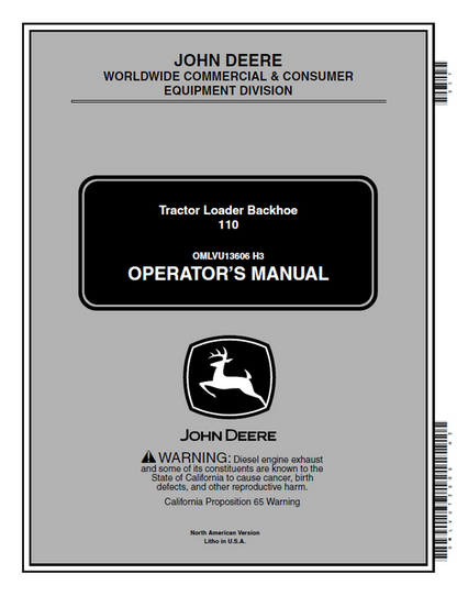 John Deere 110 Tractor Loader Backhoe Operator Manual OMLVU13606
