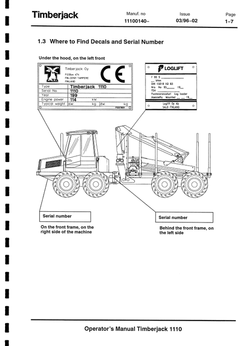 John Deere 1110A Forestry Forwarder Operator Manual F045786