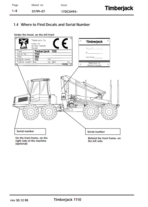 John Deere 1110A Forestry Forwarder Operator Manual F057197
