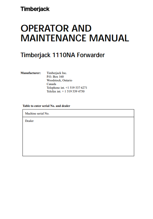 John Deere 1110NA Forwarder Operation & Maintenance Manual