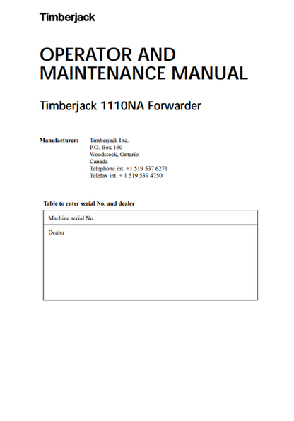 John Deere 1110NA Forwarder Operation & Maintenance Manual