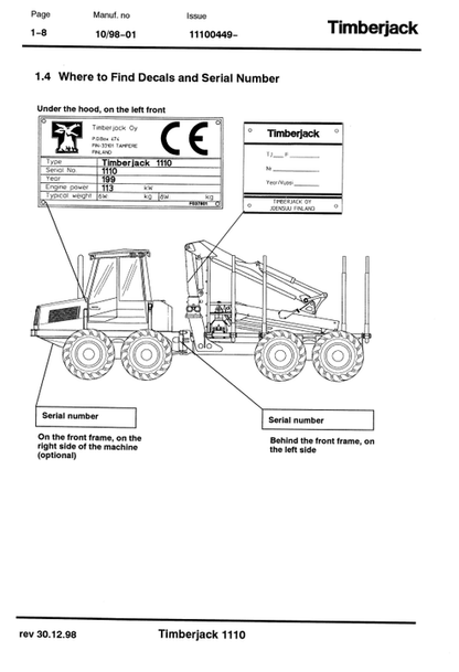 John Deere 1110 Forestry Forwarder Operator Manual F056398