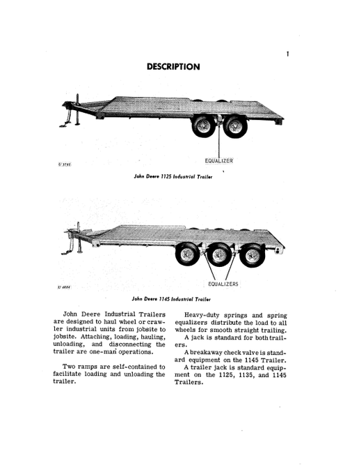 John Deere 1125, 1135 And 1145 Industrial Trailer Operation & Maintenance Manual PDF