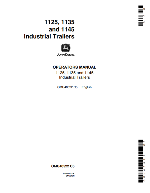 John Deere 1125, 1135 And 1145 Industrial Trailer Operator Manual OMU40522
