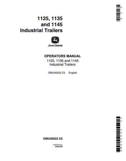 John Deere 1125, 1135 And 1145 Industrial Trailer Operator Manual OMU40522