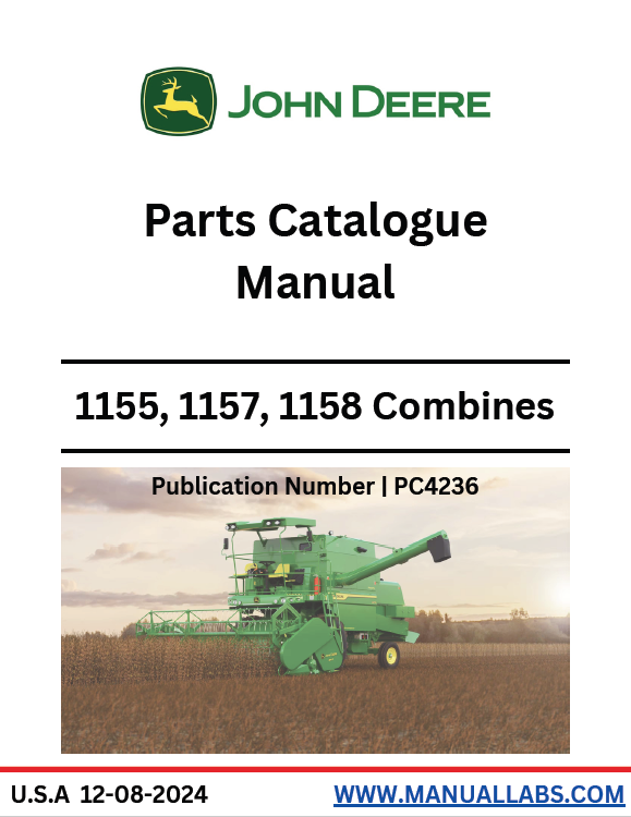 John Deere 1155, 1157, 1158 Combine Parts Catalog Manual PC4236 PDF
