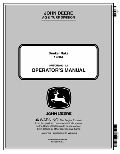 John Deere 1200A Bunker Rake Operator Manual OMTCU30901
