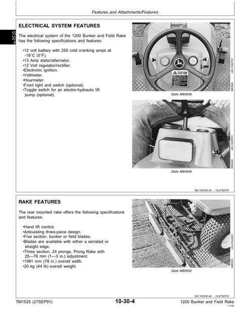 John Deere 1200 Bunker Field Rake Service Manual TM1525 PDF