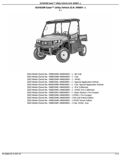 John Deere 1210A Grain Cart Parts Manual & Component Catalogue
