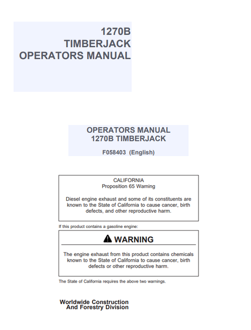 John Deere 1270B Timberjack Operator Manual F058403