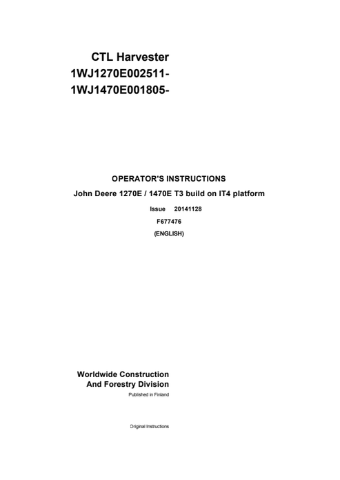 John Deere 1270E 1470E CTL Harvester Operator Manual PDF