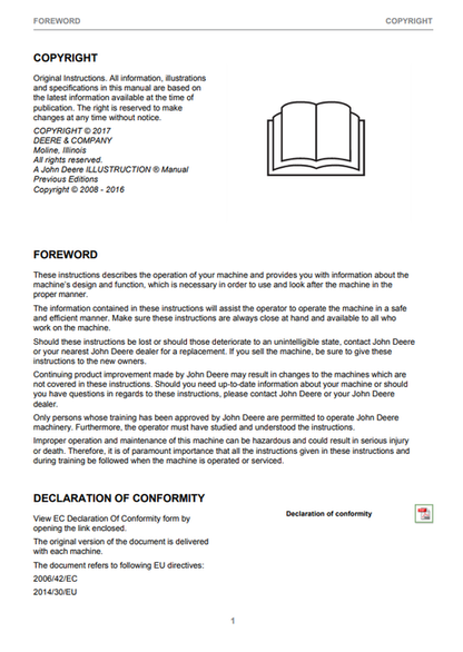 John Deere 1270E CTL Harvester Operator Manual PDF F677476
