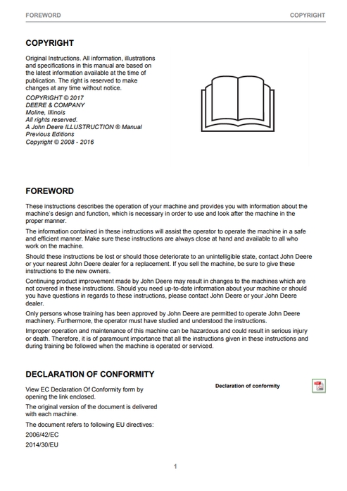 John Deere 1270E CTL Harvester Operator Manual PDF F677498