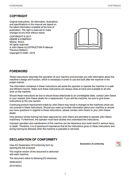 John Deere 1270E CTL Harvester Operator Manual PDF F677498