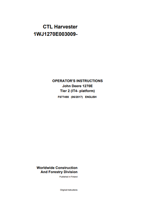 John Deere 1270E Tier 2 CTL Harvester Manual F677498