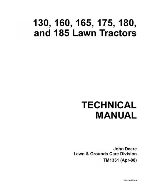 John Deere 130 160 165 175 180 185 Lawn Tractor Manual TM1351