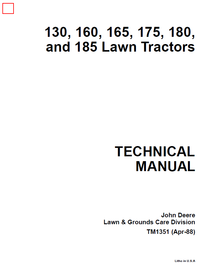 John Deere 130, 160, 165,175,180,and 185 Lawn Tractors Technical Manual TM1351 PDF