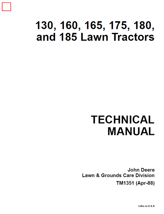 John Deere 130, 160, 165,175,180,and 185 Lawn Tractors Technical Manual TM1351 PDF
